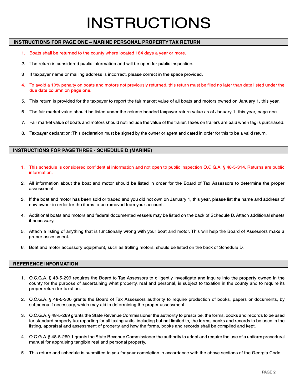 Personal Property Tax Return - Marine - Fayette County, Georgia (United States), Page 2