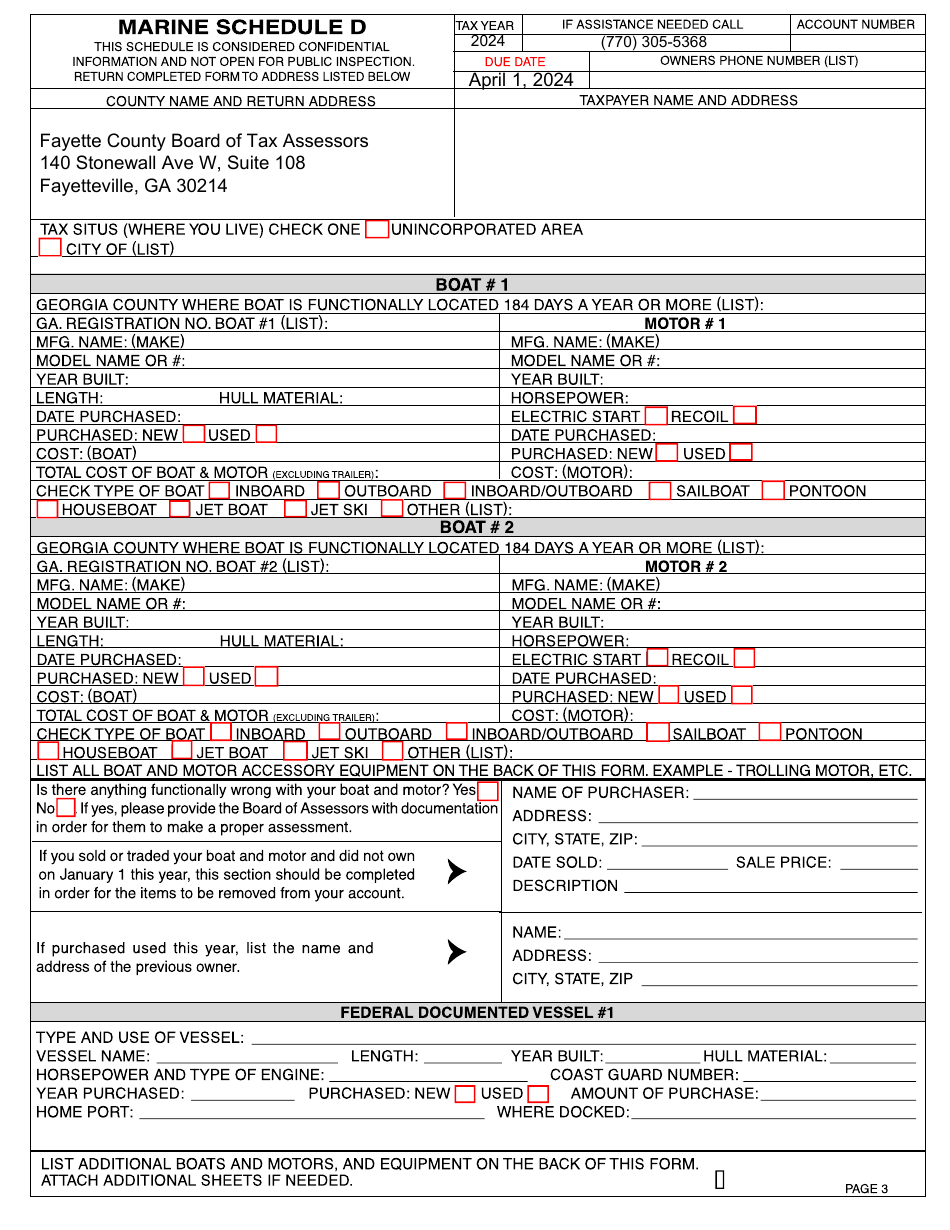 2024 Fayette County, (United States) Personal Property Tax Return Marine Fill Out