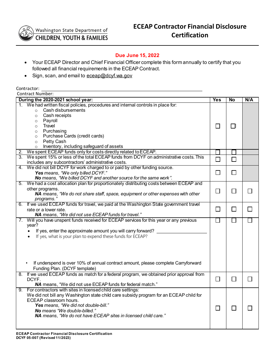 DCYF Form 05-007 - Fill Out, Sign Online and Download Fillable PDF ...