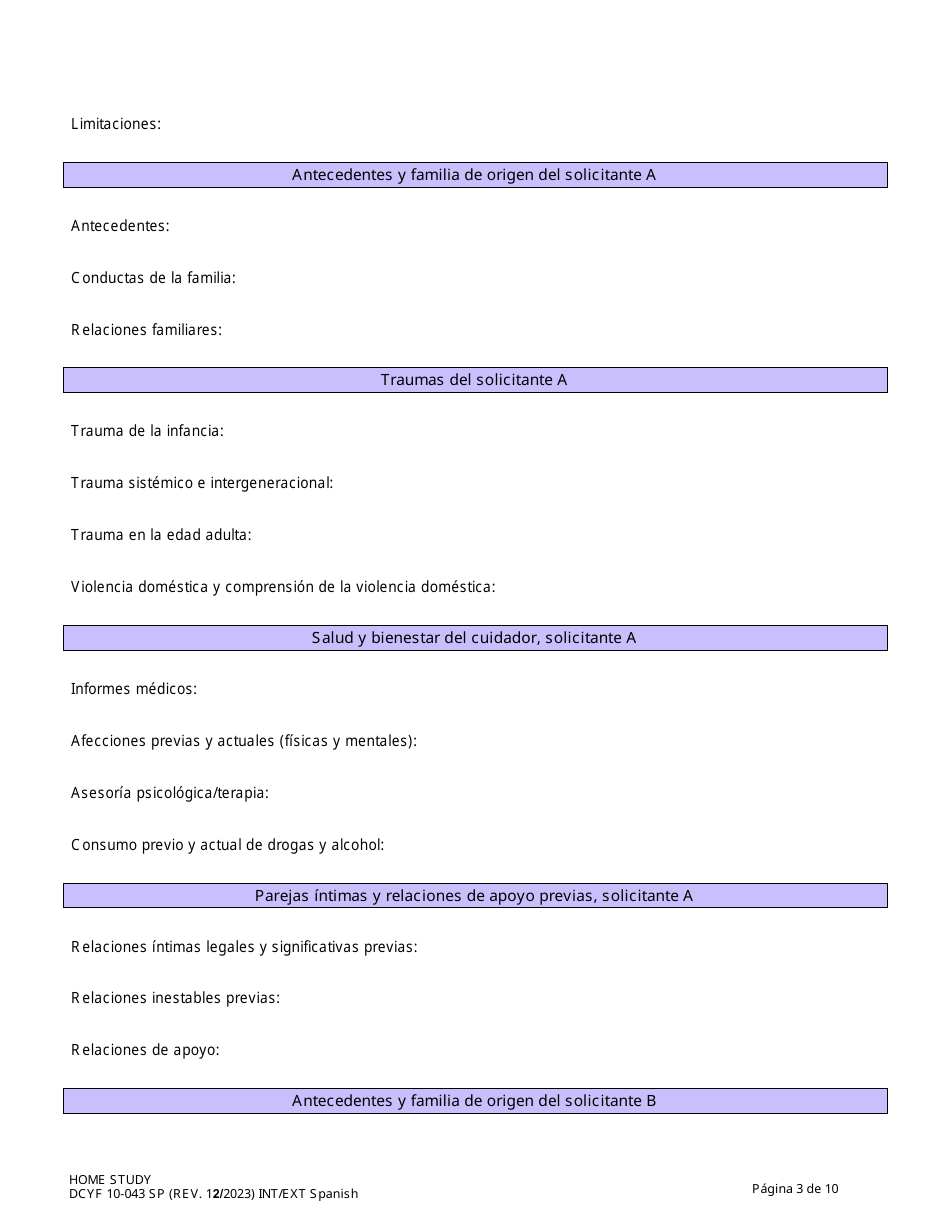 DCYF Formulario 10-043 Estudio Del Hogar - Washington (Spanish), Page 3
