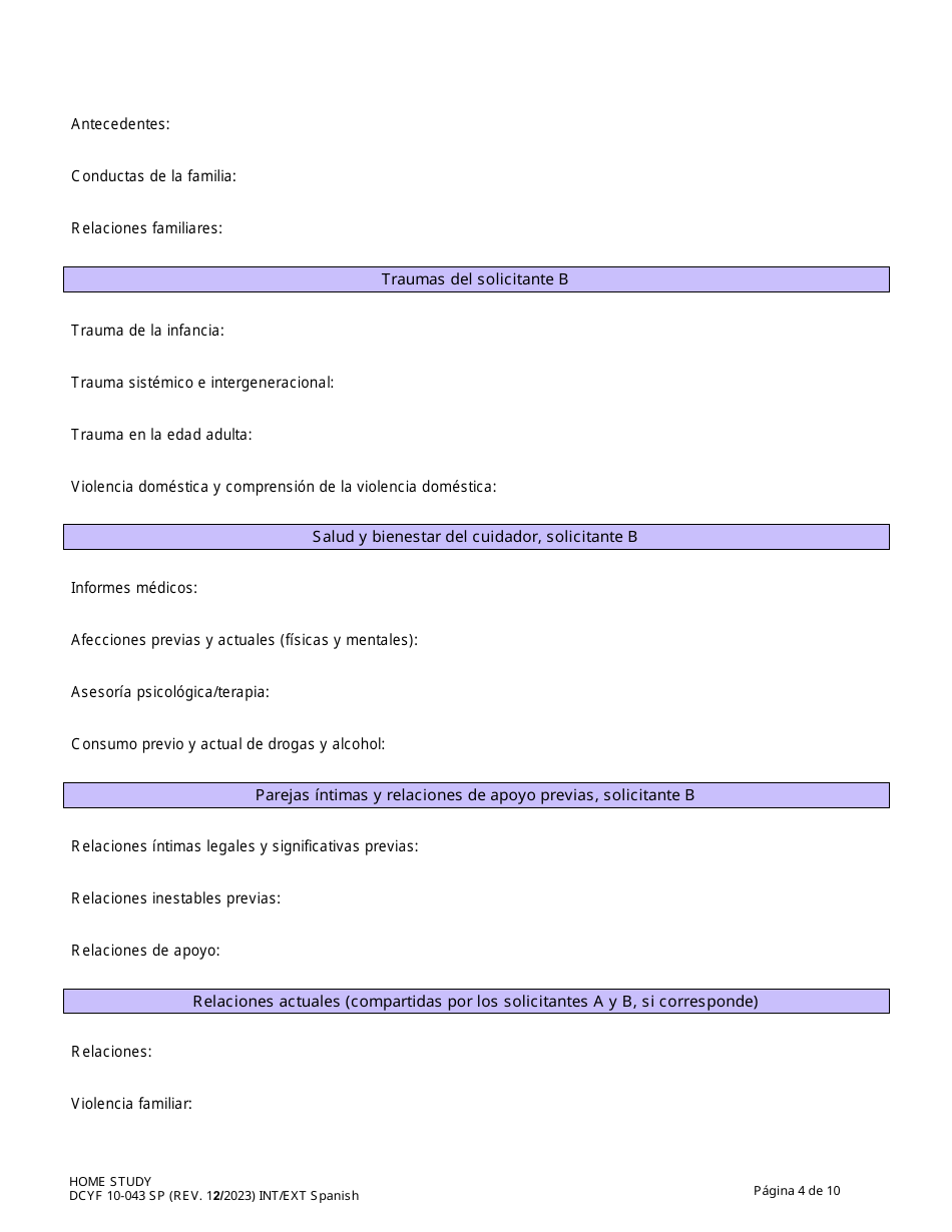 DCYF Formulario 10-043 Estudio Del Hogar - Washington (Spanish), Page 4