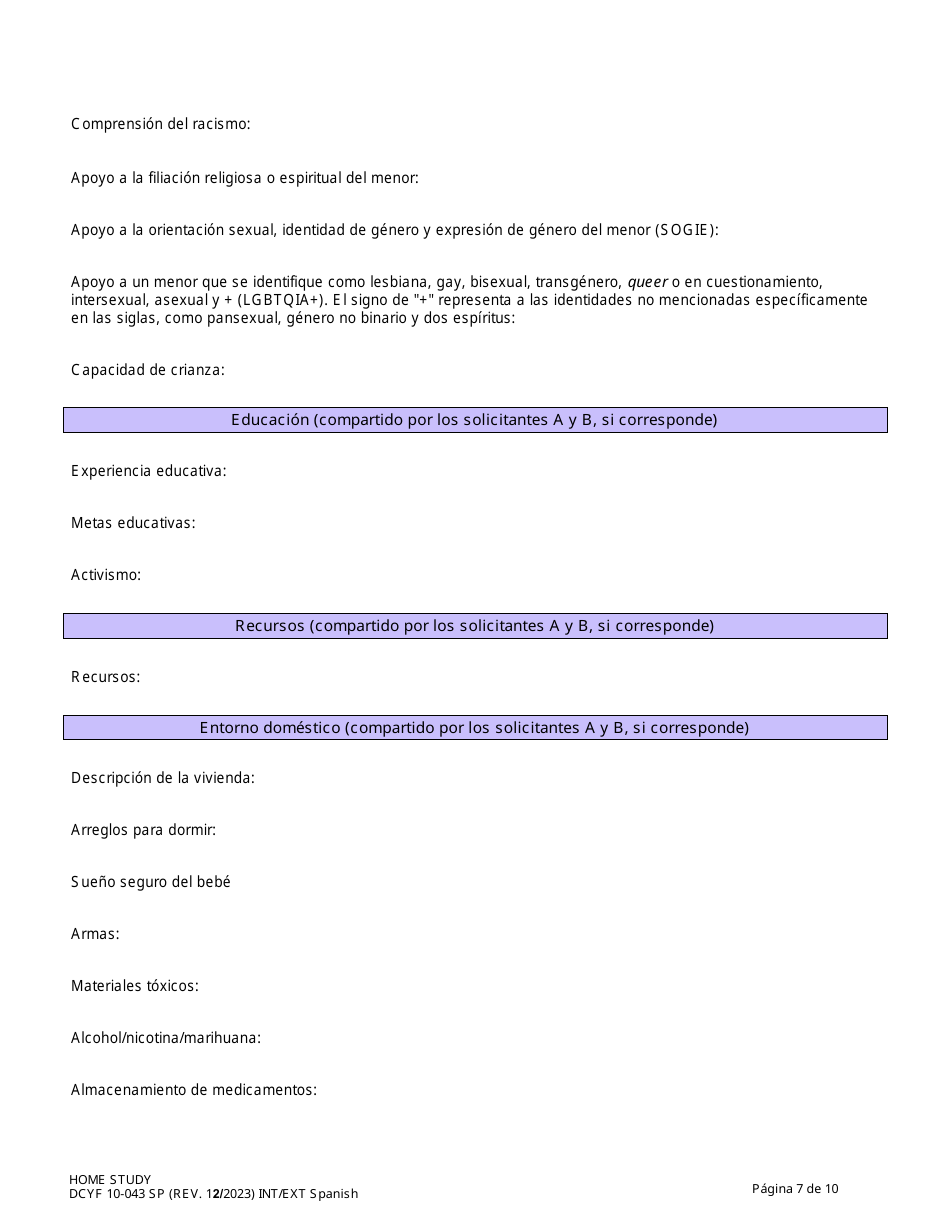DCYF Formulario 10-043 Estudio Del Hogar - Washington (Spanish), Page 7