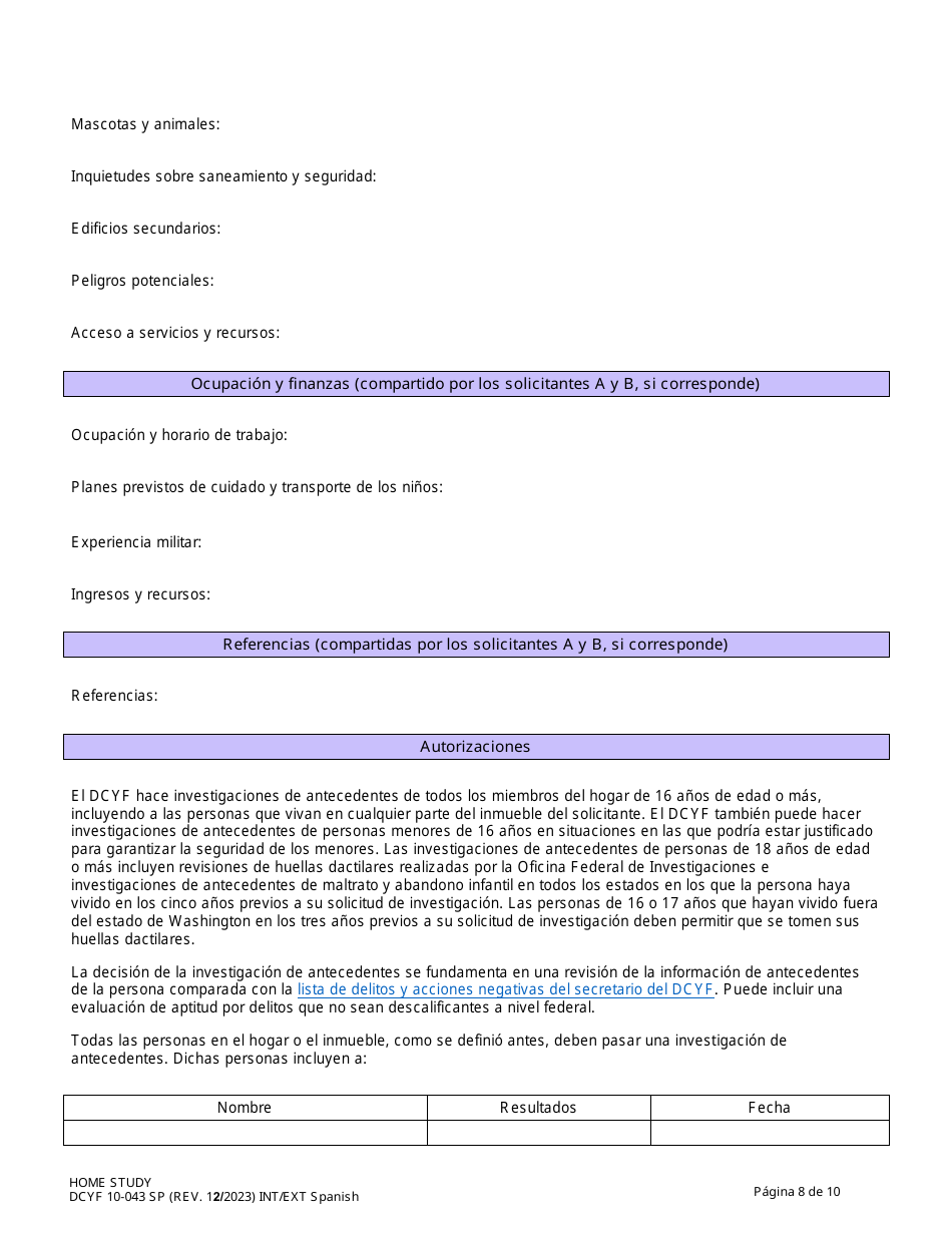 DCYF Formulario 10-043 Estudio Del Hogar - Washington (Spanish), Page 8