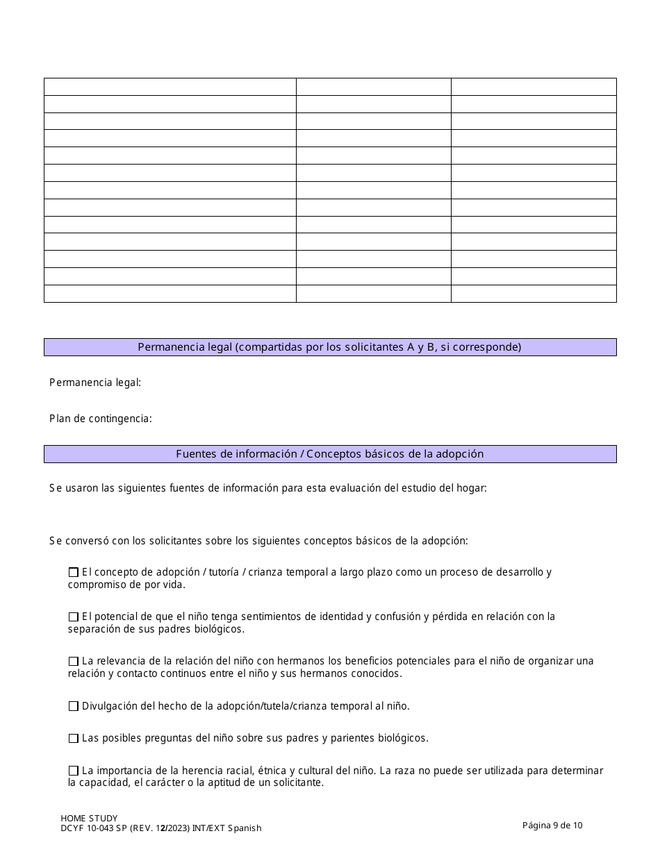 DCYF Formulario 10-043 Estudio Del Hogar - Washington (Spanish), Page 9