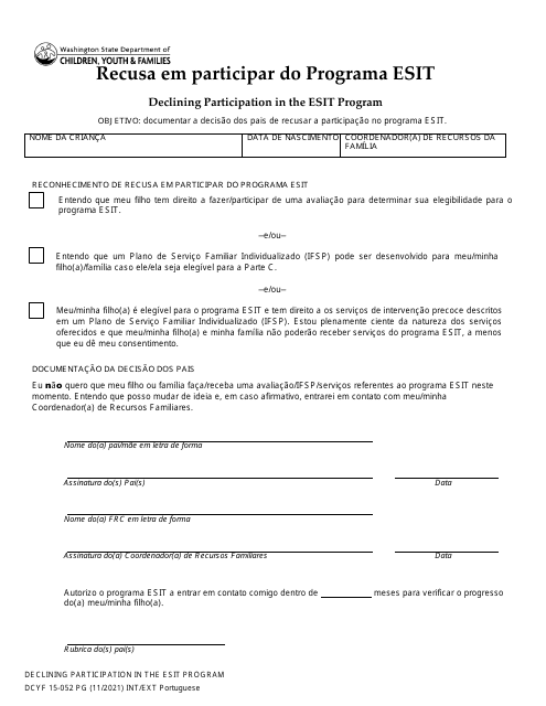 DCYF Form 15-052 Declining Participation in the Esit Program - Washington (Portuguese)