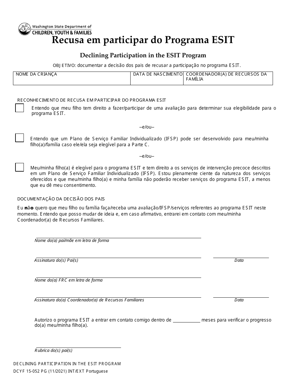 DCYF Form 15-052 - Fill Out, Sign Online and Download Printable PDF ...