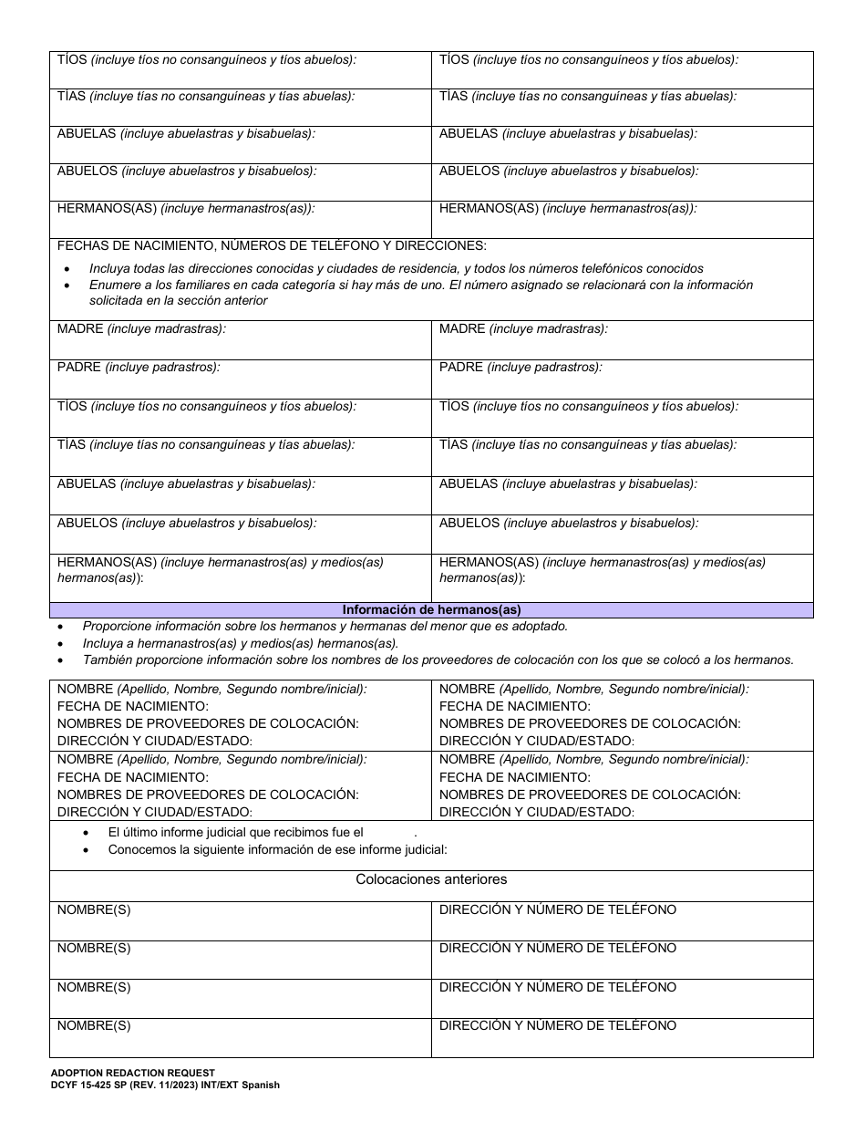 DCYF Formulario 15-425 Solicitud De Redaccion De Adopcion - Washington (Spanish), Page 2