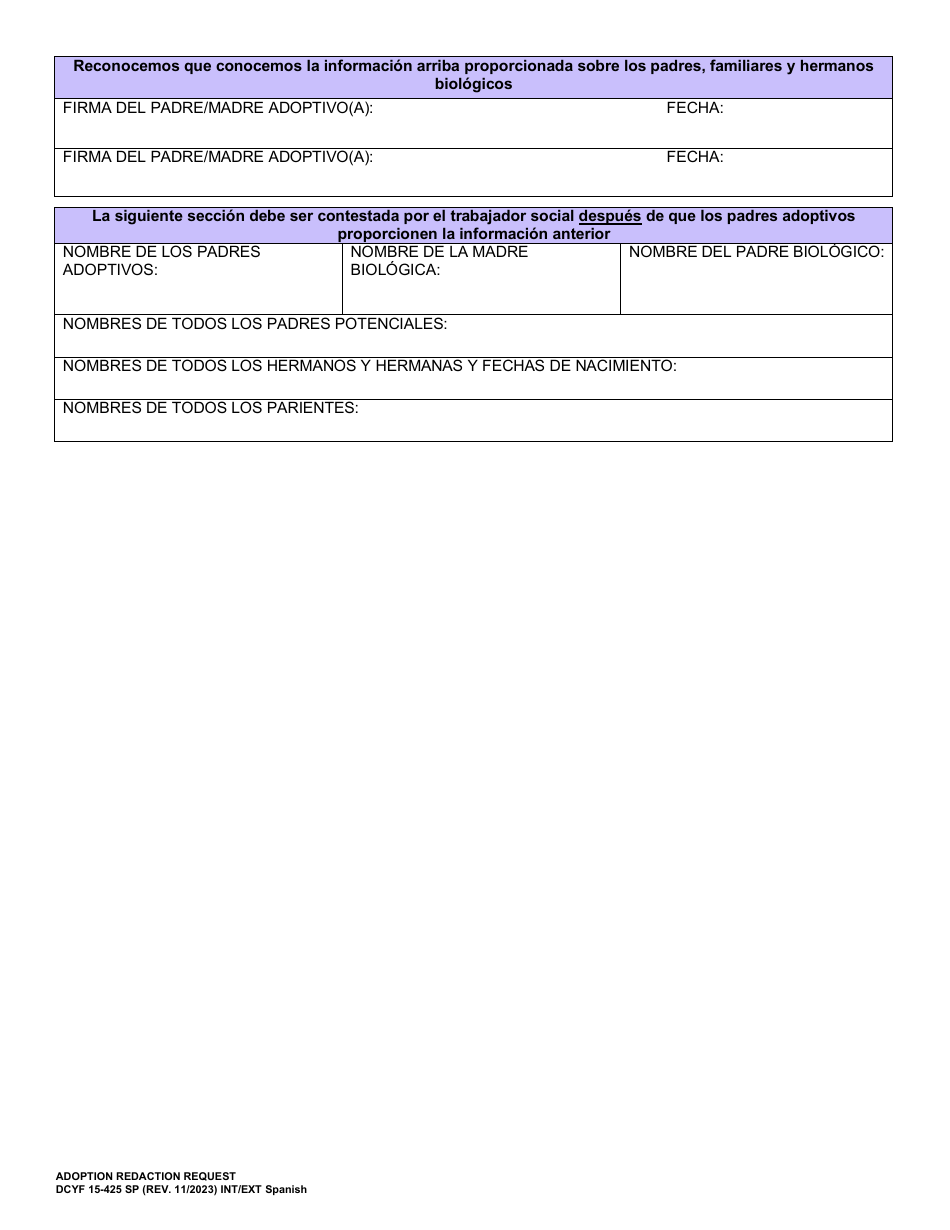 DCYF Formulario 15-425 Solicitud De Redaccion De Adopcion - Washington (Spanish), Page 3