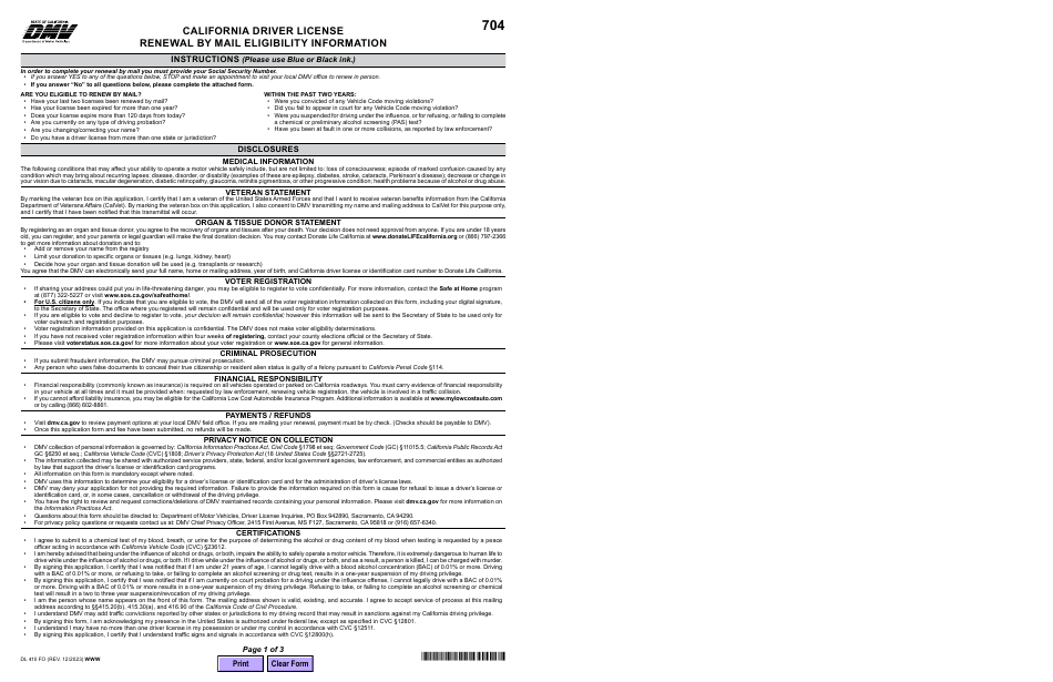 california driver license renewal by mail eligibility information