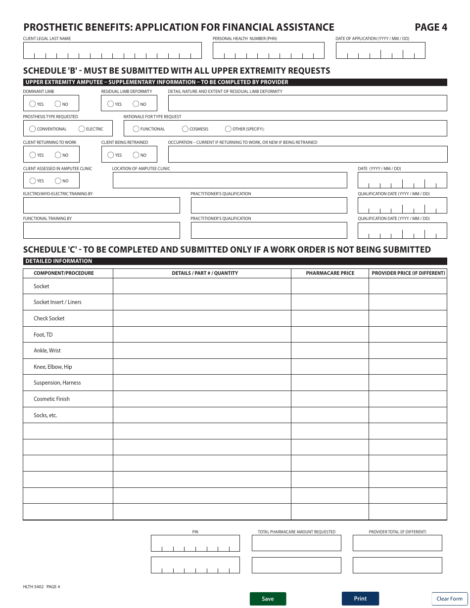 Form HLTH5402 Download Fillable PDF or Fill Online Pharmacare ...