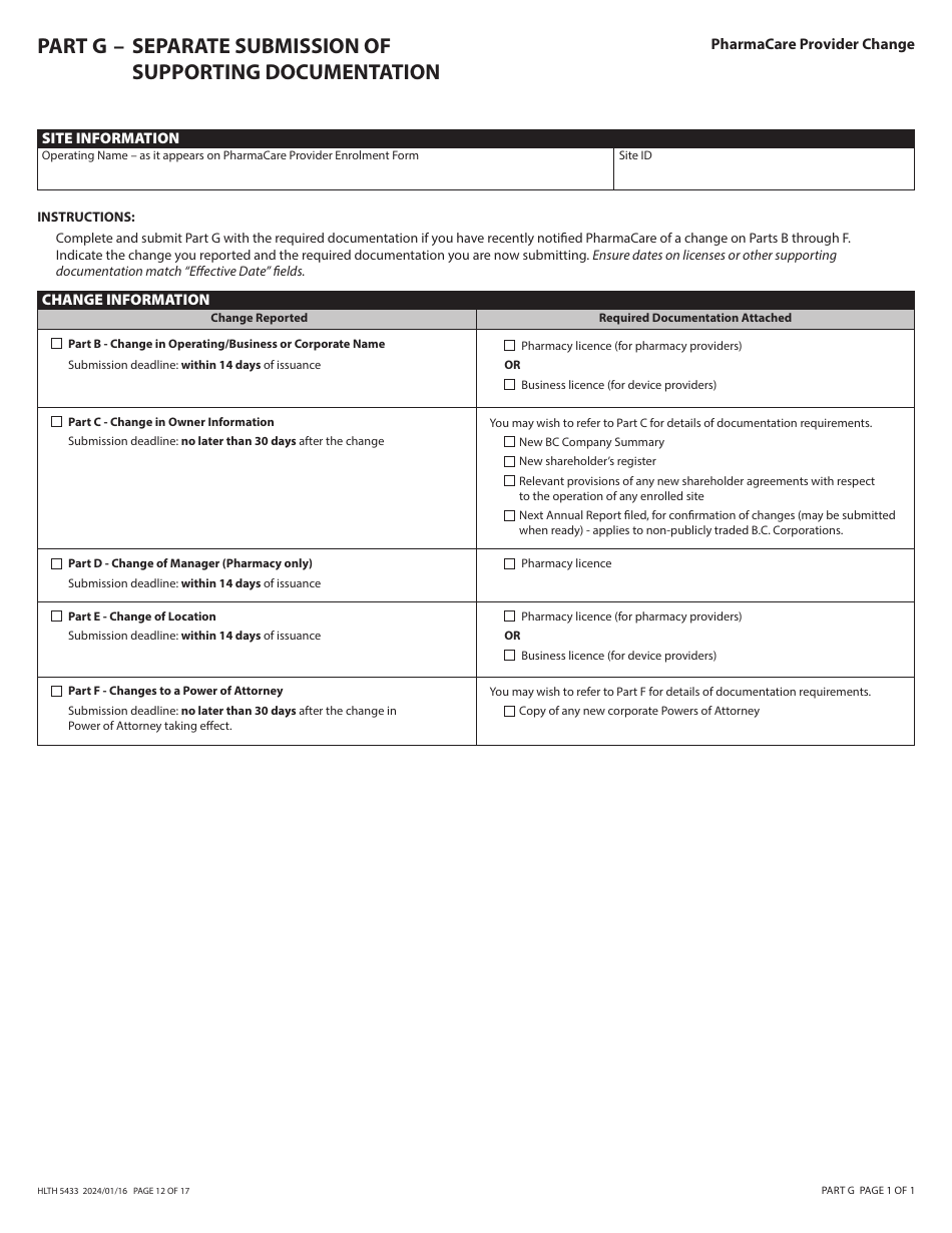 Form HLTH5433 Pharmacare Provider Change - British Columbia, Canada, Page 12