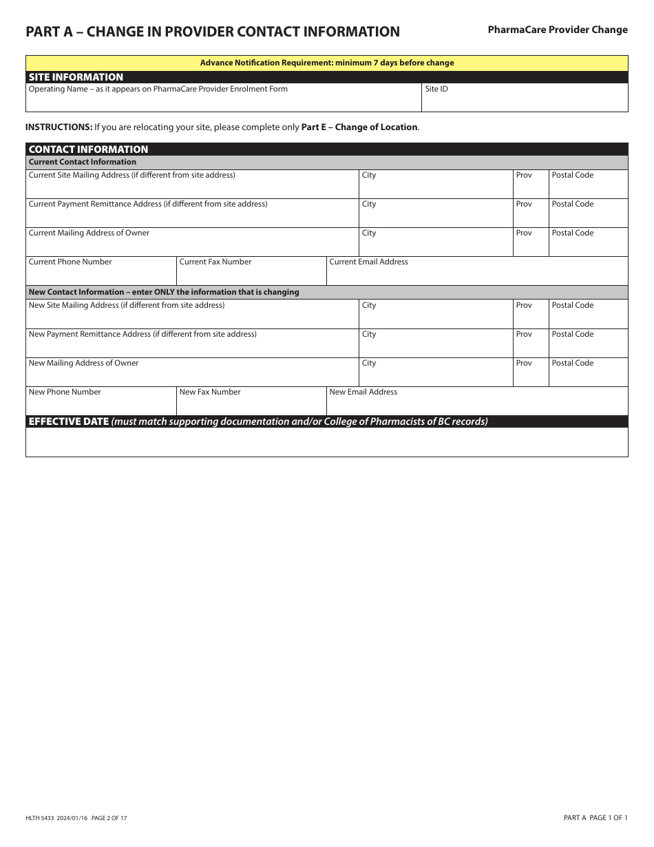 Form HLTH5433 Pharmacare Provider Change - British Columbia, Canada, Page 2