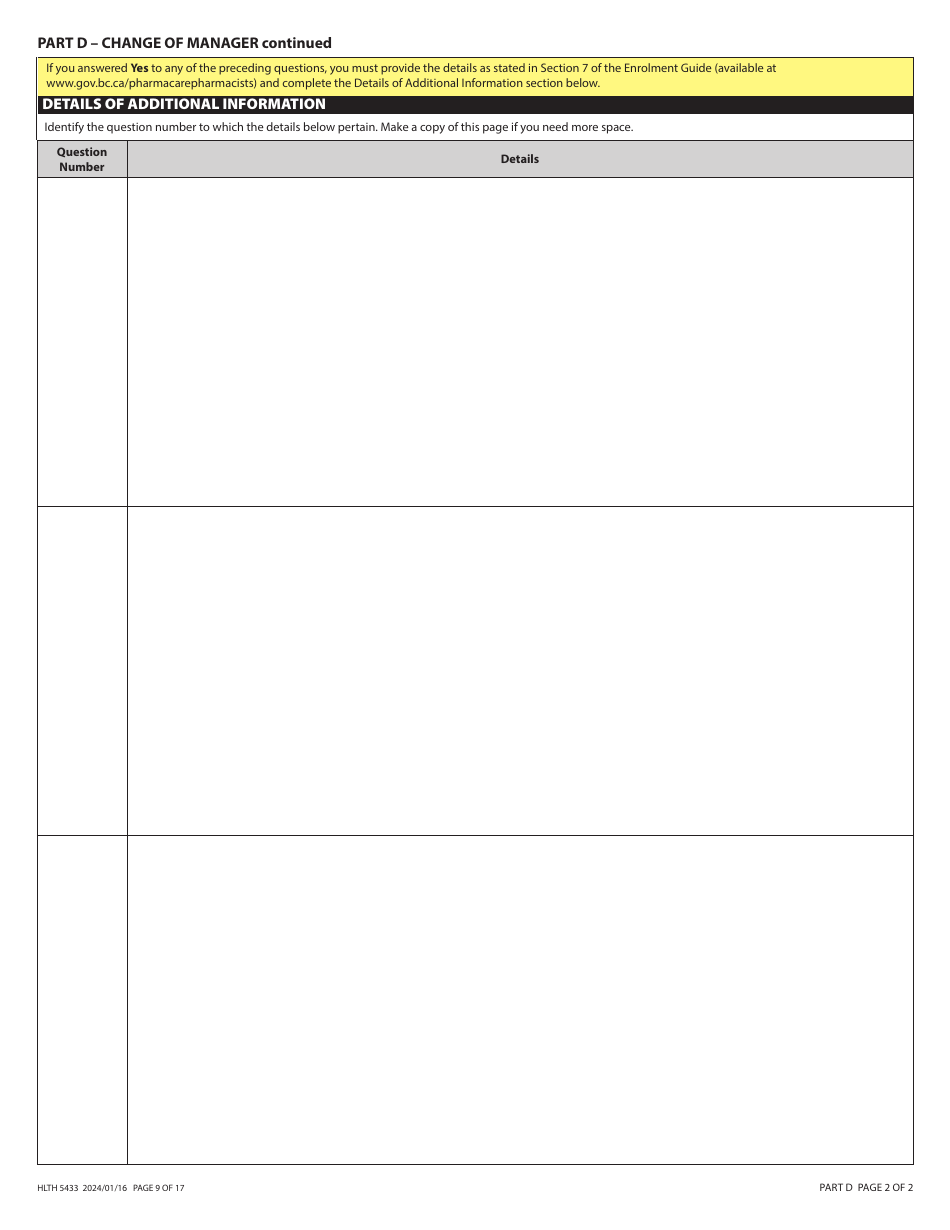 Form HLTH5433 Pharmacare Provider Change - British Columbia, Canada, Page 9