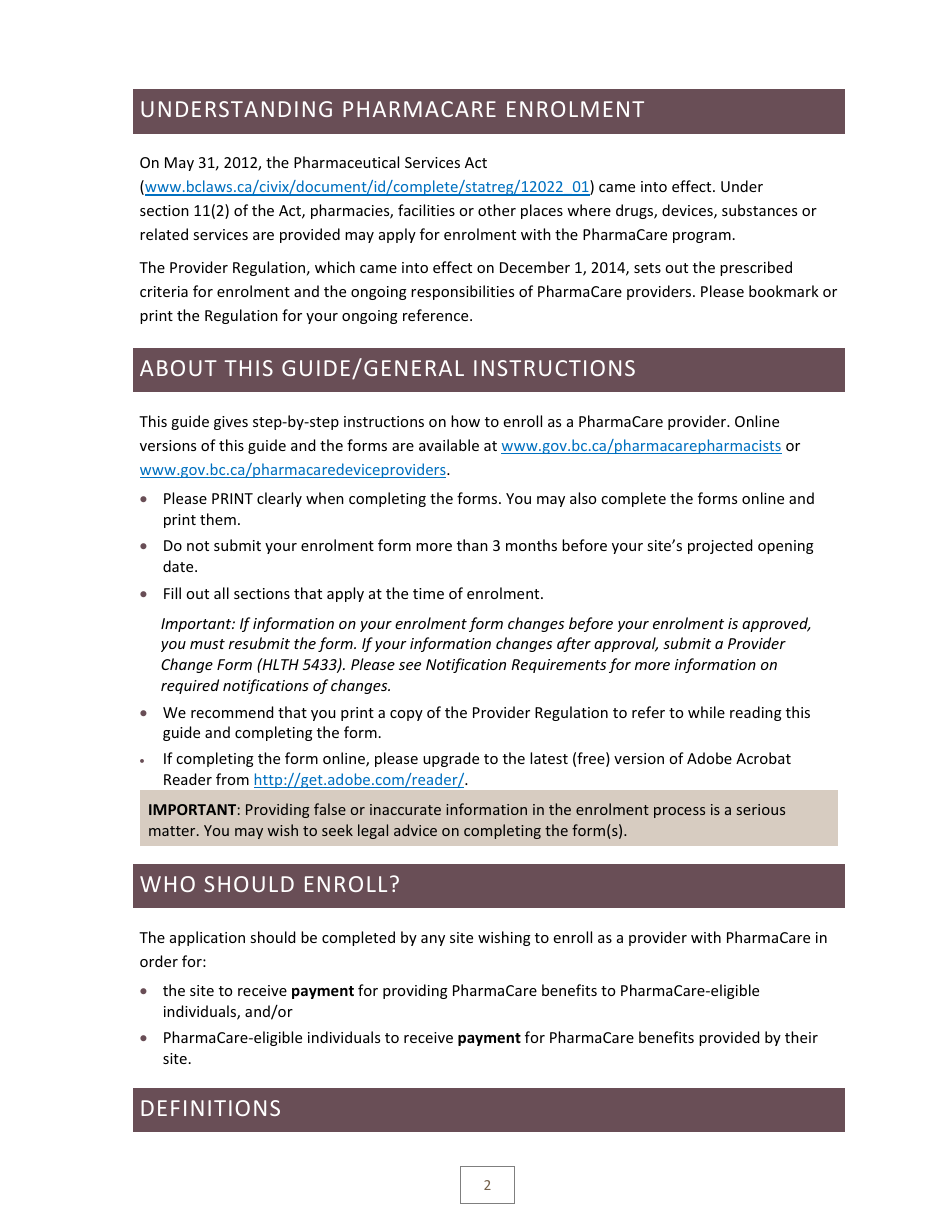 Pharmacare Provider Enrolment Guide - British Columbia, Canada, Page 4