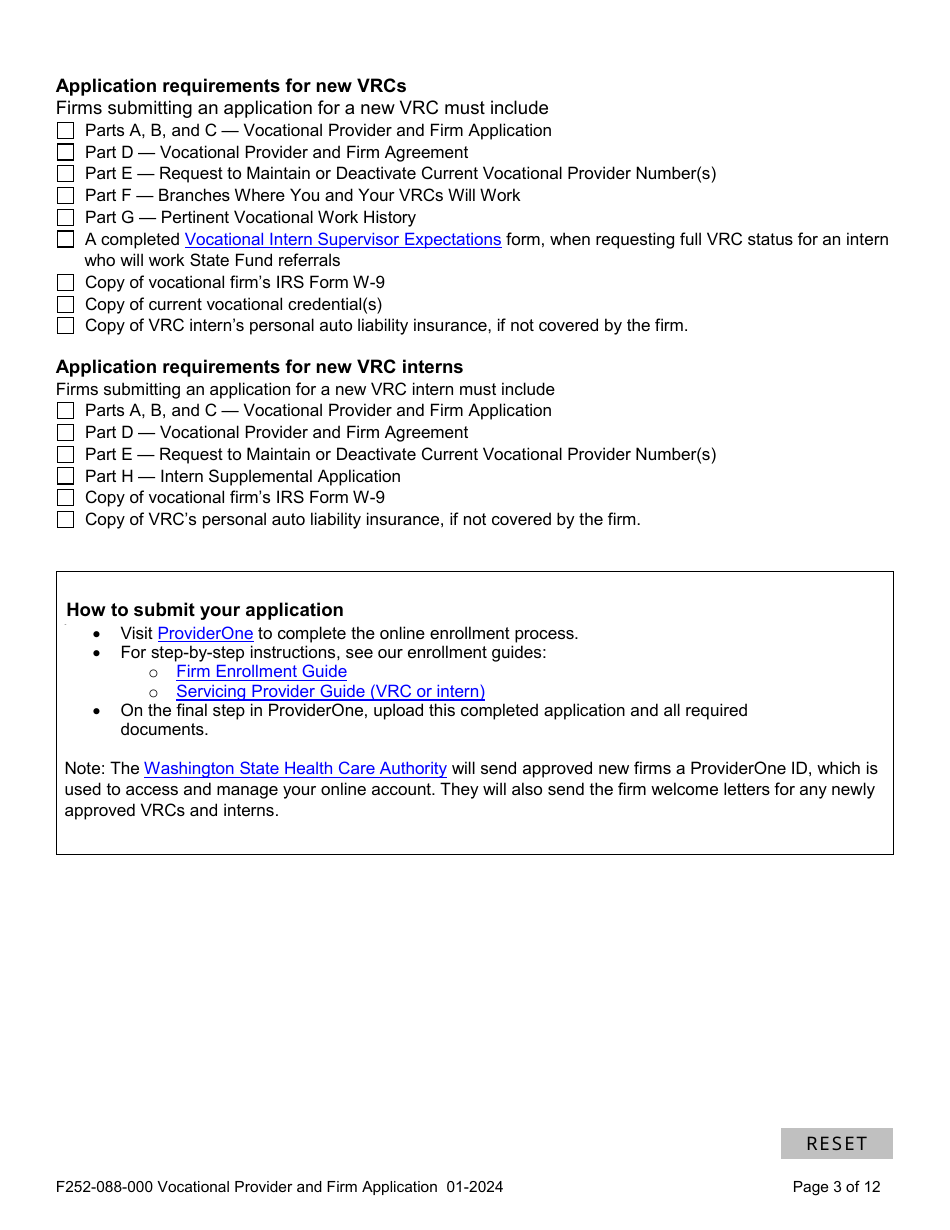 Form F252-088-000 Vocational Provider and Firm Application - Washington, Page 3