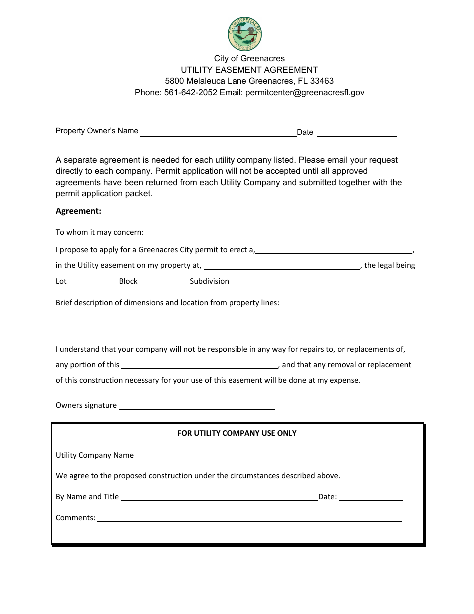Utility Easement Agreement - City of Greenacres, Florida, Page 1