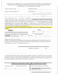 Document preview: Affidavit (Or Affirmatio) and Application for Certificate of Residence, Pursuant to Section 6305 of the Educational Law, in Connection With Attendance at a Community College - County of Dutchess, New York