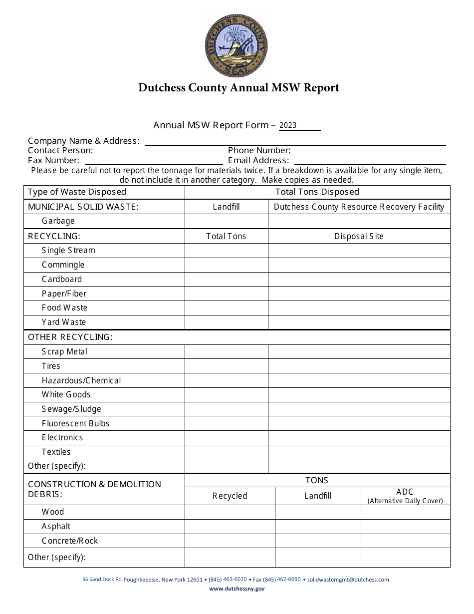 Annual Recycling Report Form - Hauler - Dutchess County, New York, Page 1