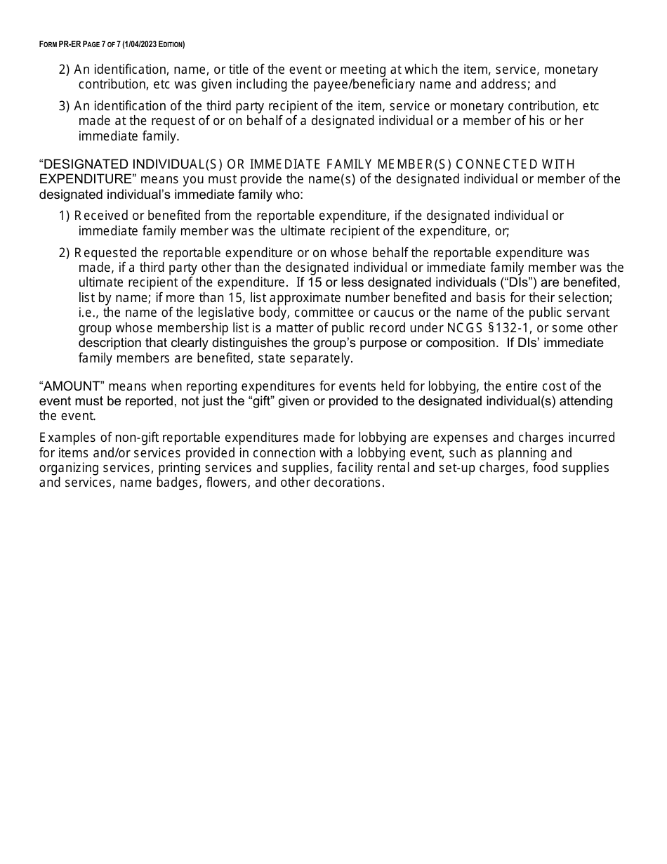 Form PR-ER Principal Expense Report Form - Fourth Quarter Expense Long Form - North Carolina, Page 7