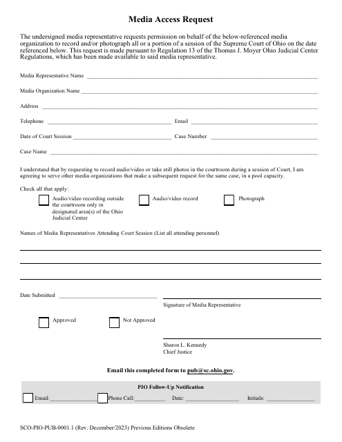 Form SCO-PIO-PUB-0001.1 Media Access Request - Ohio