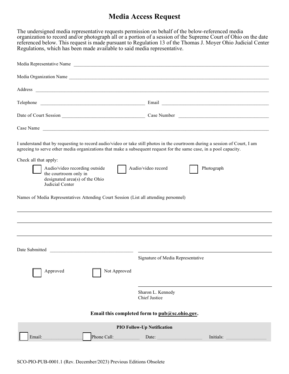 Form SCO-PIO-PUB-0001.1 Media Access Request - Ohio, Page 1
