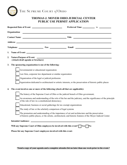 Form SCO-FMD-TMJ0001 Thomas J. Moyer Ohio Judicial Center Public Use Permit Application - Ohio