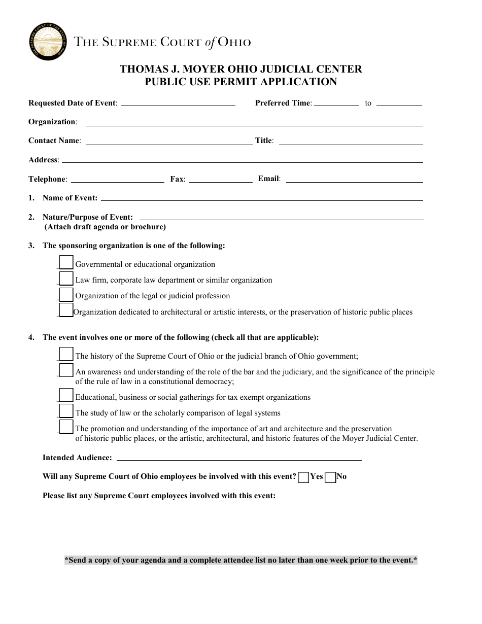 Form SCO-FMD-TMJ0001 Thomas J. Moyer Ohio Judicial Center Public Use Permit Application - Ohio, Page 1