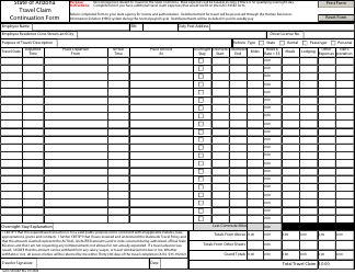 Document preview: Form GAO-503AEZ Travel Claim Continuation Form - Arizona