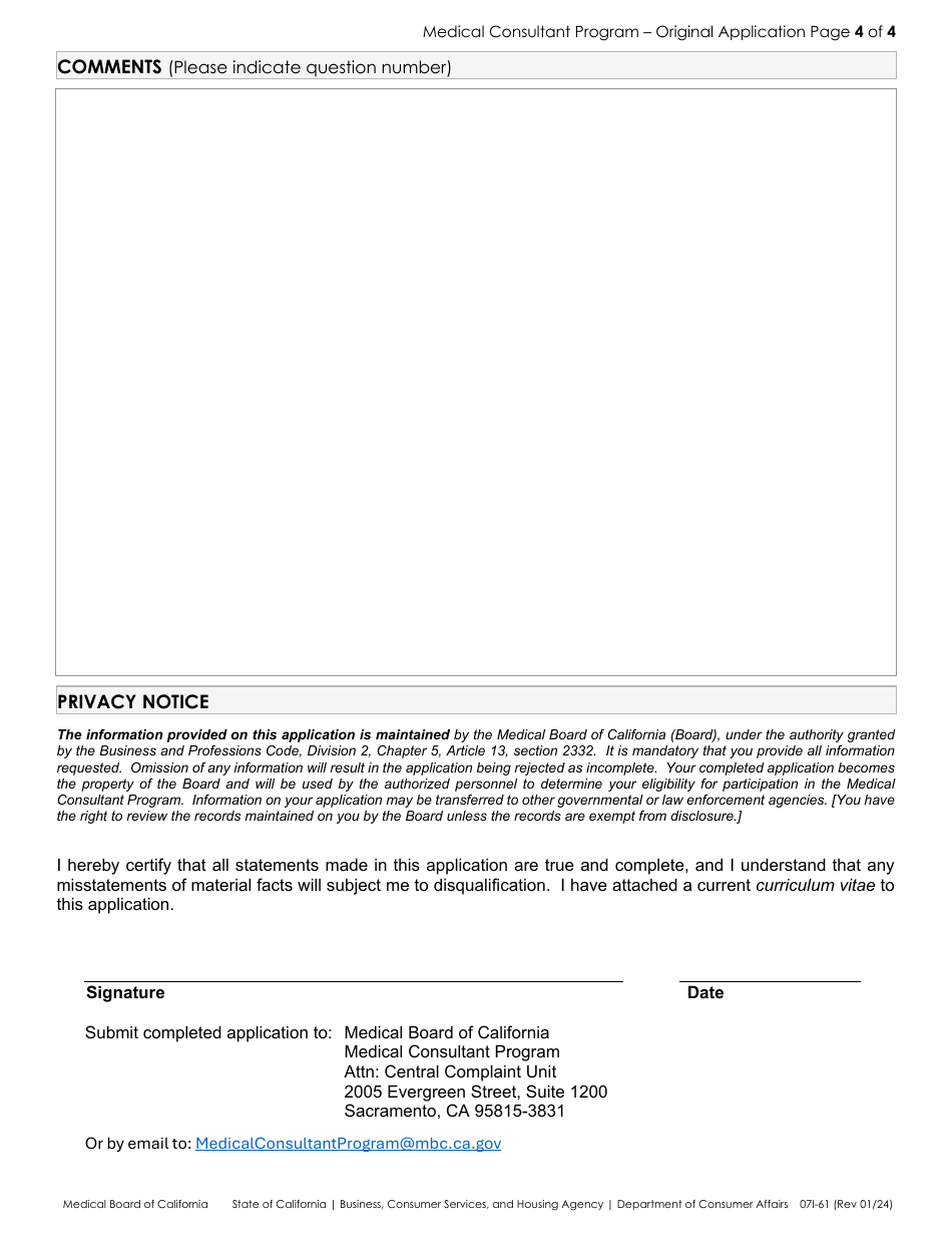 Original Application - Medical Consultant Program - California, Page 4