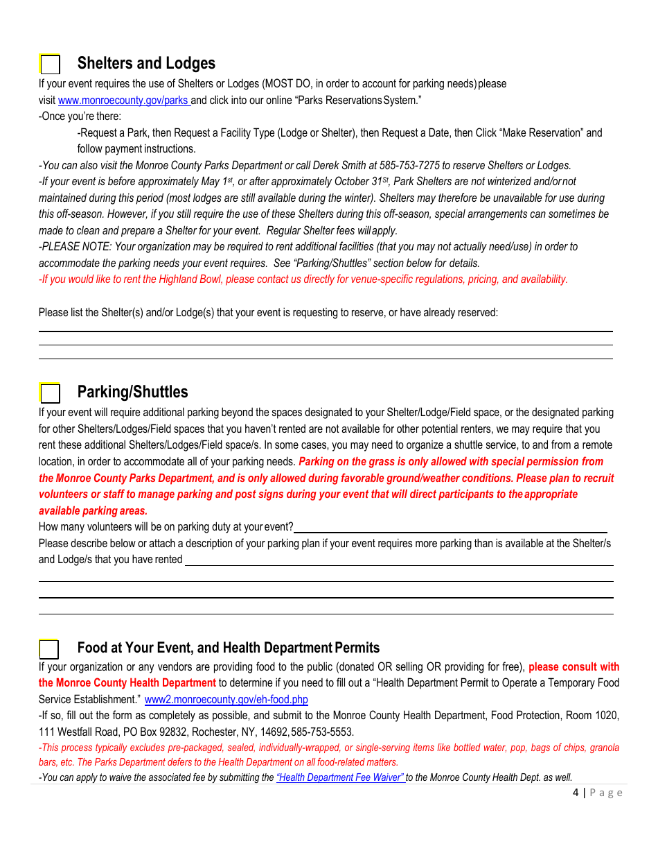 Special Event Application - Monroe County, New York, Page 4