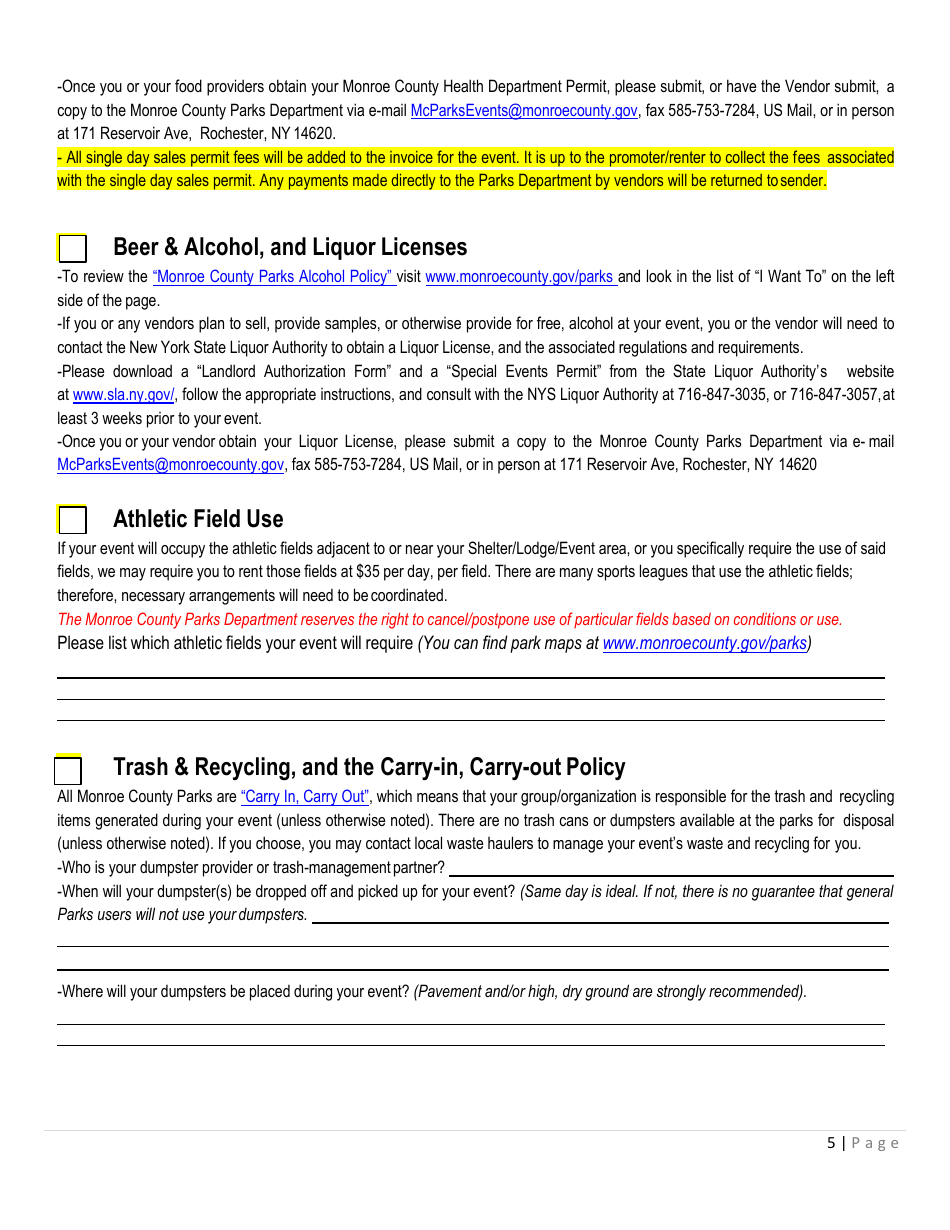 Special Event Application - Monroe County, New York, Page 5