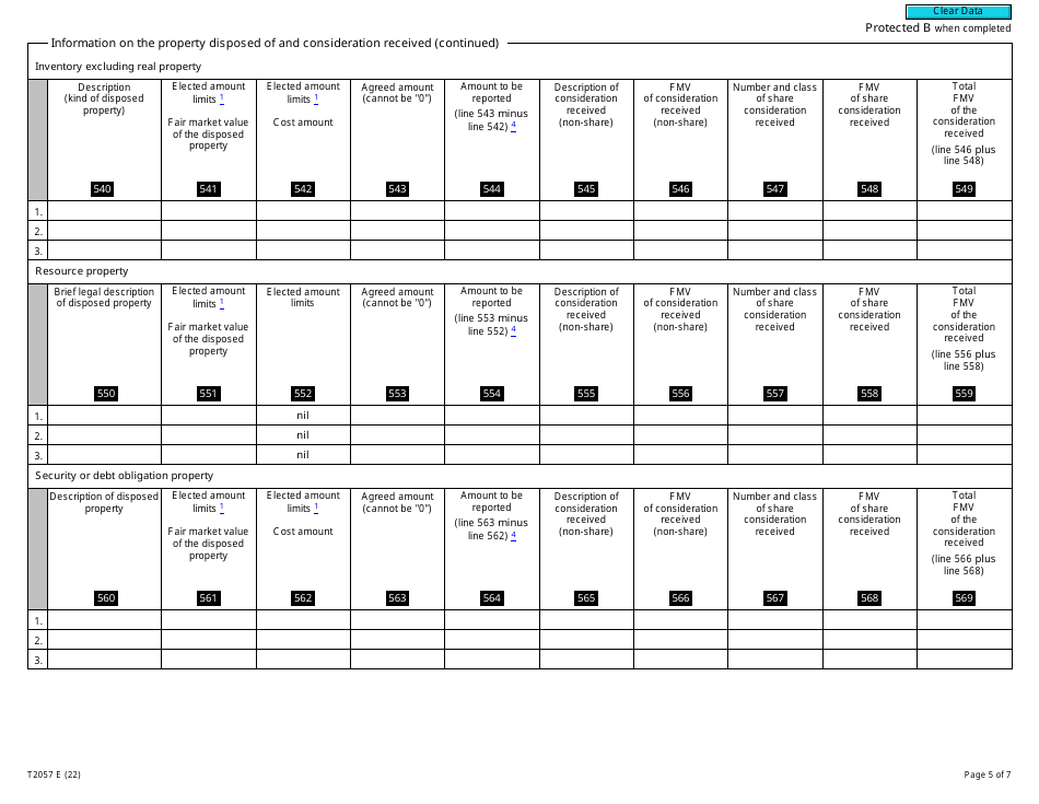 Form T2057 Election on Disposition of Property by a Taxpayer to a Taxable Canadian Corporation - Canada, Page 5