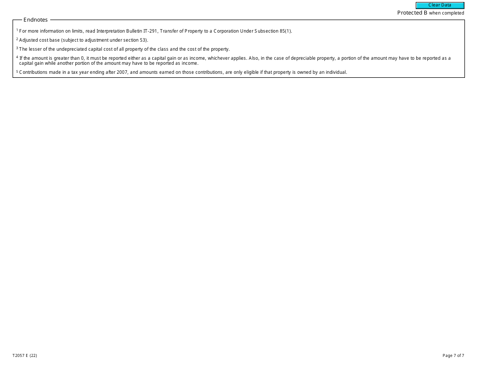 Form T2057 Election on Disposition of Property by a Taxpayer to a Taxable Canadian Corporation - Canada, Page 7