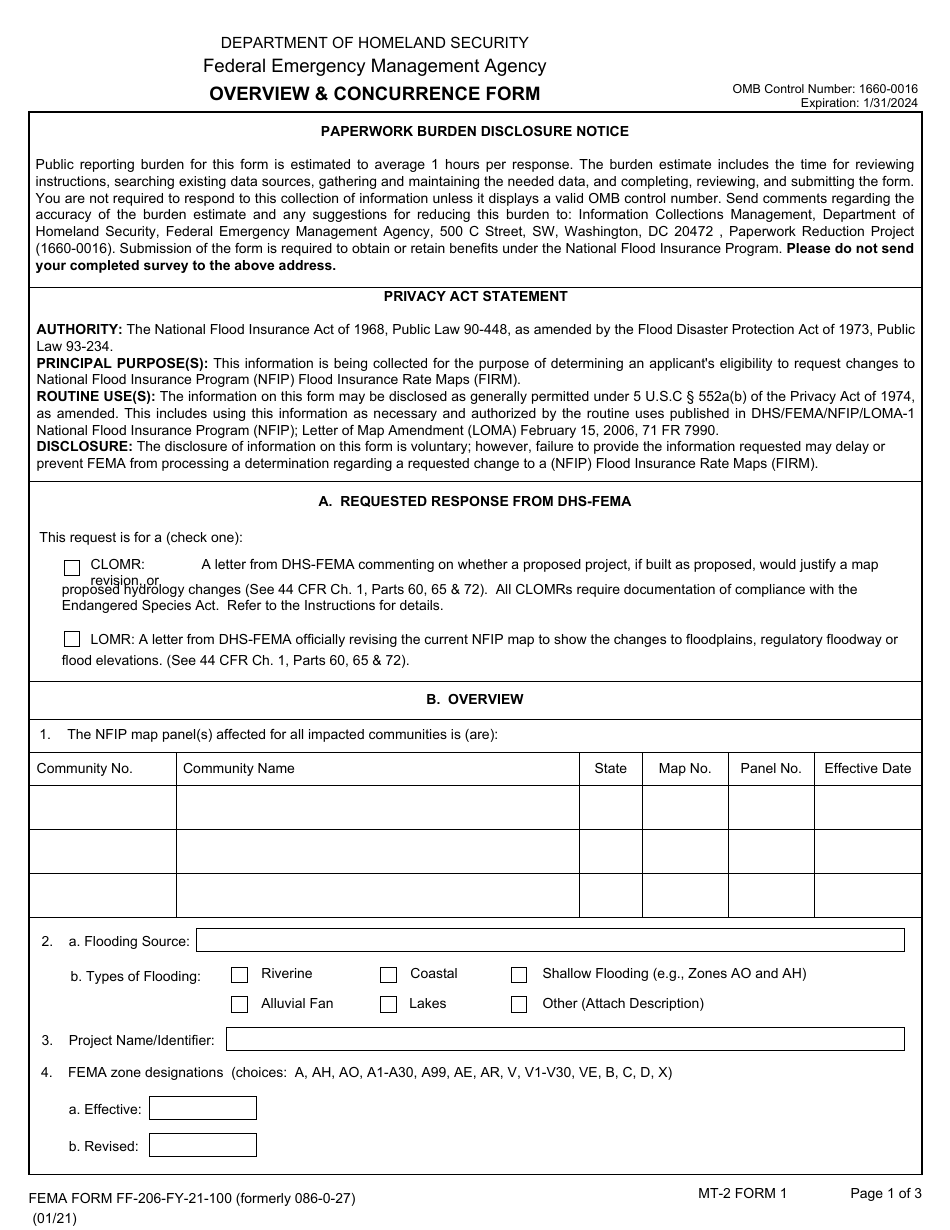 Form MT-2 (1; FEMA Form FF-206-FY-21-100) Overview  Concurrence Form, Page 1