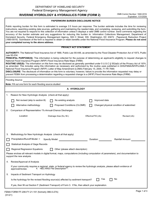 Form MT-2 (2; FEMA Form FF-206-FY-21-101) Riverine Hydrology & Hydraulics Form