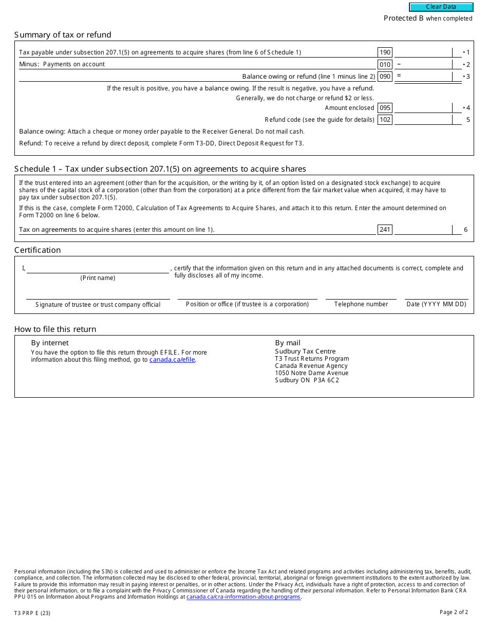 Form T3 PRP T3 Pooled Registered Pension Plan Tax Return - Canada, Page 2