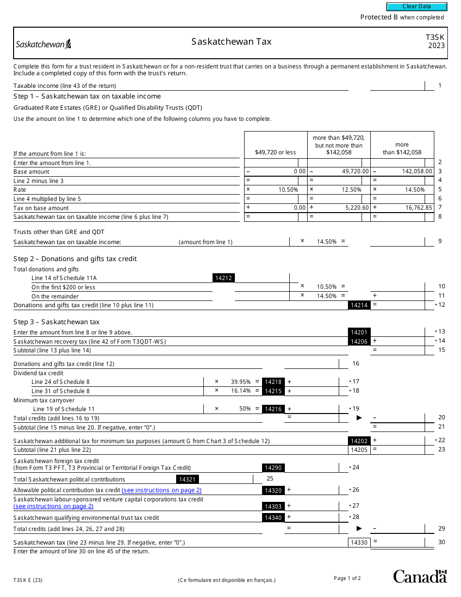 Form T3SK Download Fillable PDF or Fill Online Saskatchewan Tax 2023
