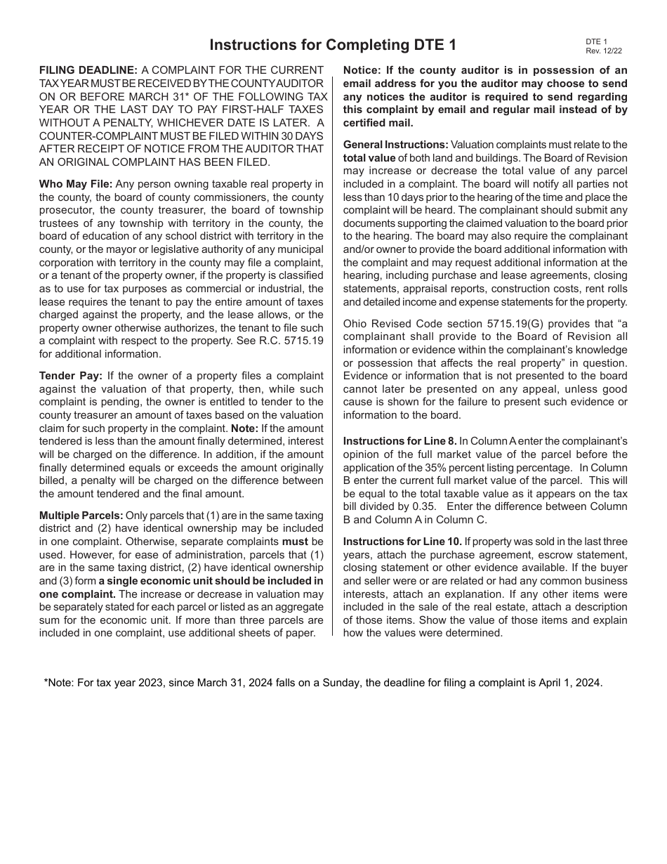 DTE Form 1 Complaint Against the Valuation of Real Property - Butler County, Ohio, Page 7