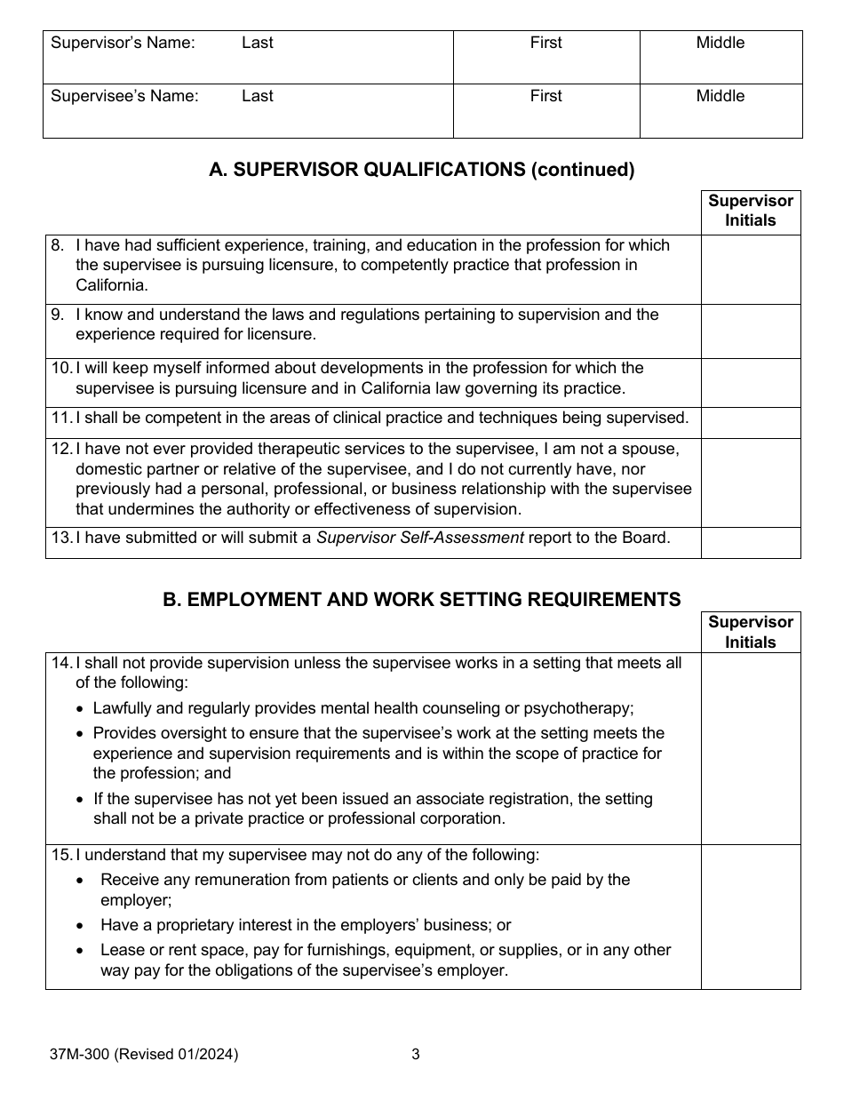 Form 37M-300 Supervision Agreement Between the Supervisor and Supervisee - California, Page 3