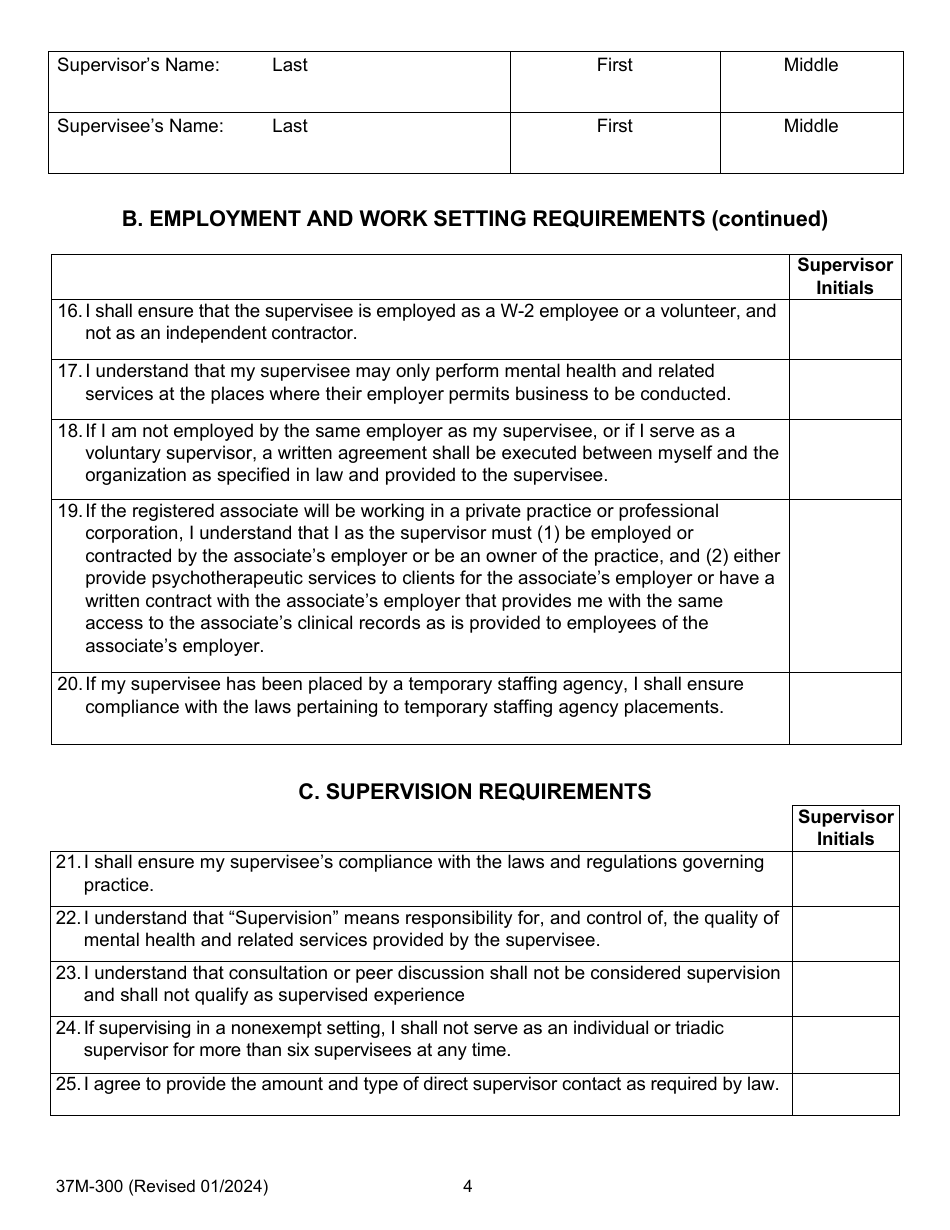 Form 37M-300 Download Fillable PDF or Fill Online Supervision Agreement ...