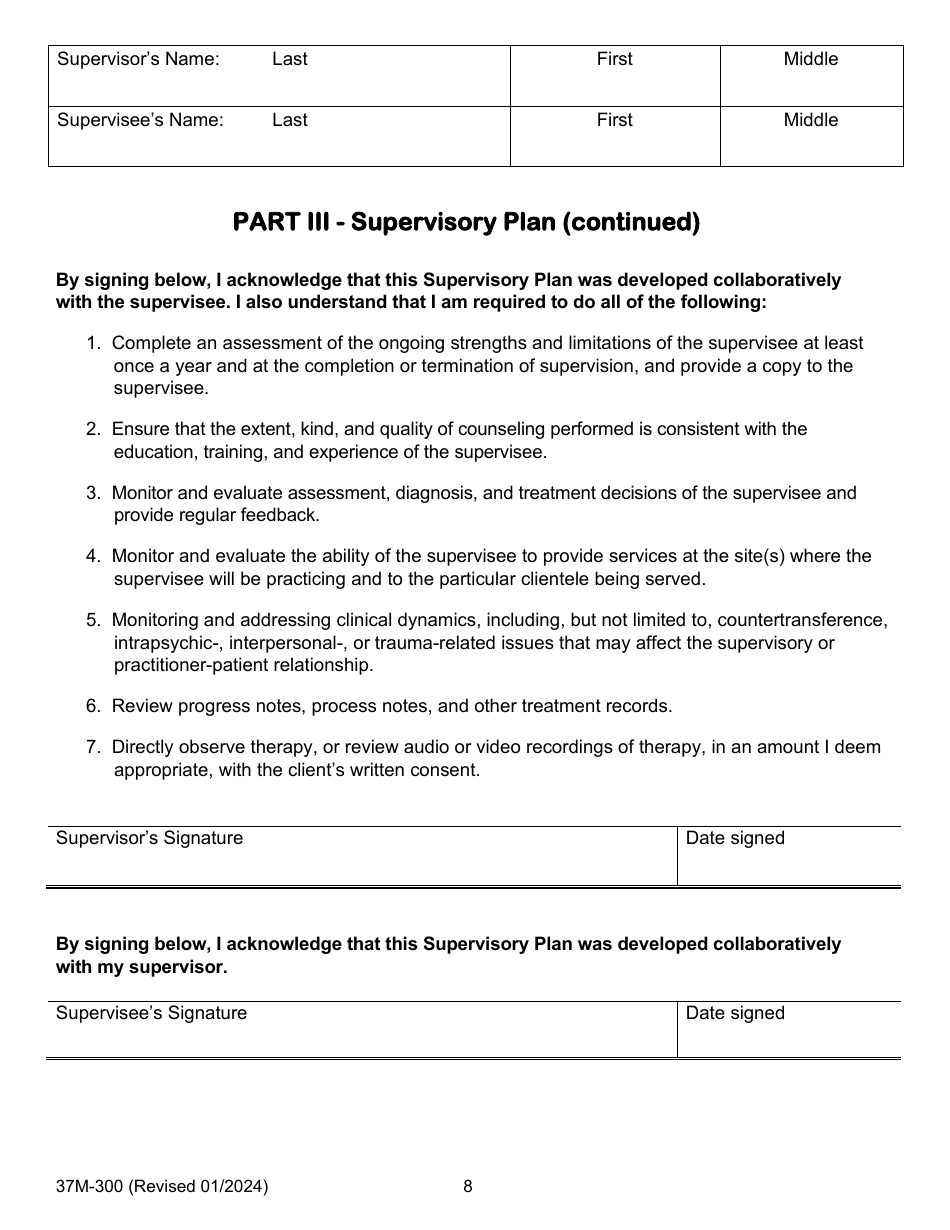 Form 37M-300 Supervision Agreement Between the Supervisor and Supervisee - California, Page 8