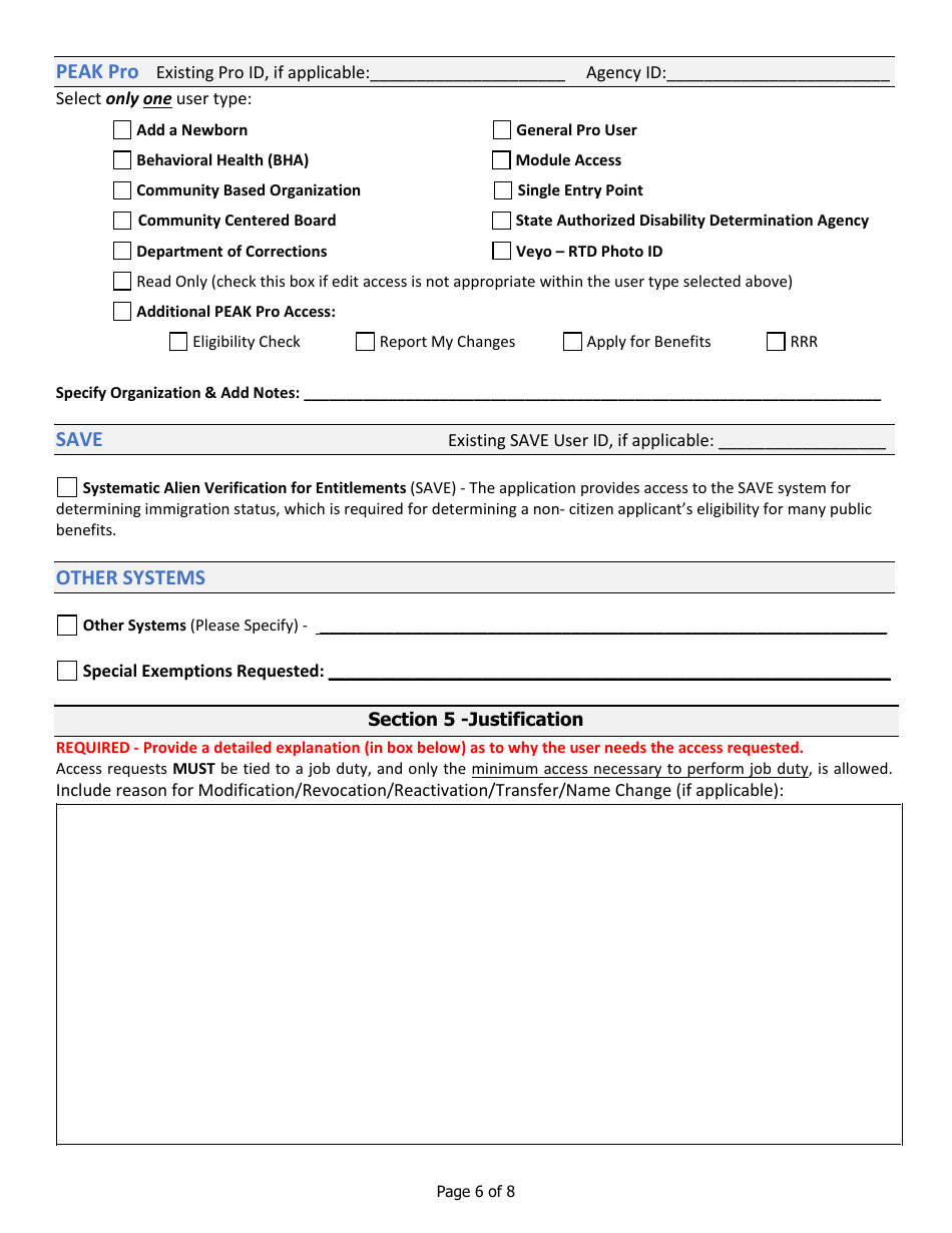 Third Party User Access Request Form (Bus  Bridge Access Form) - Colorado, Page 6