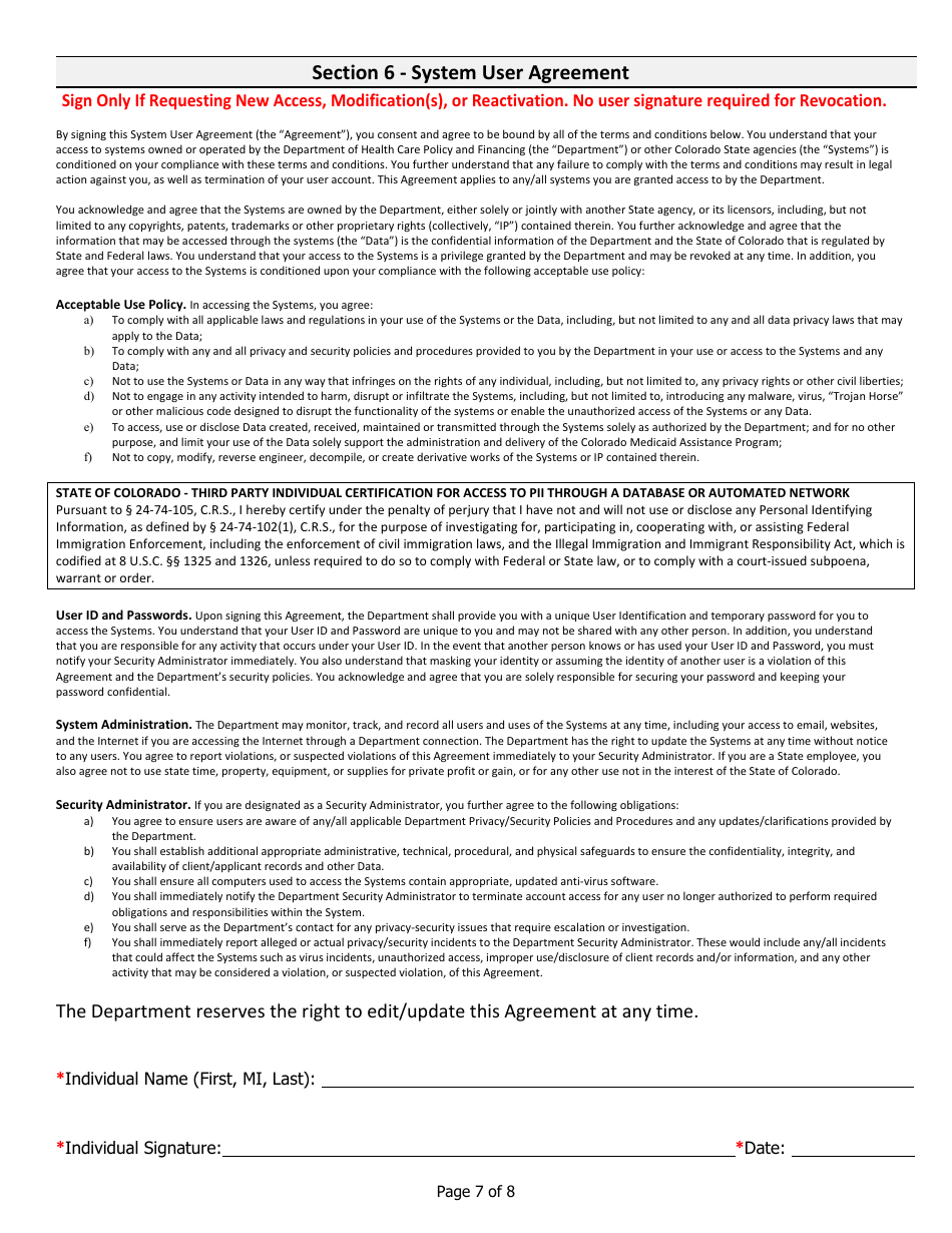 Third Party User Access Request Form (Bus  Bridge Access Form) - Colorado, Page 7