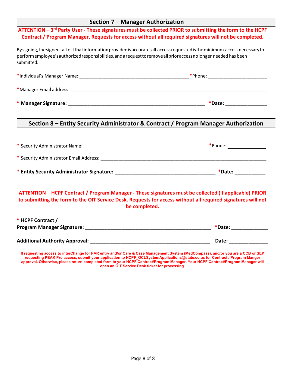 Third Party User Access Request Form (Bus  Bridge Access Form) - Colorado, Page 8
