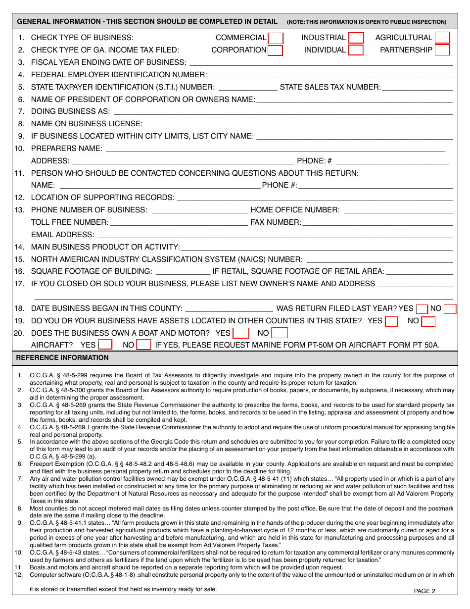 Form PT-50P Business Personal Property Tax Return - DeKalb County, Georgia (United States), Page 4