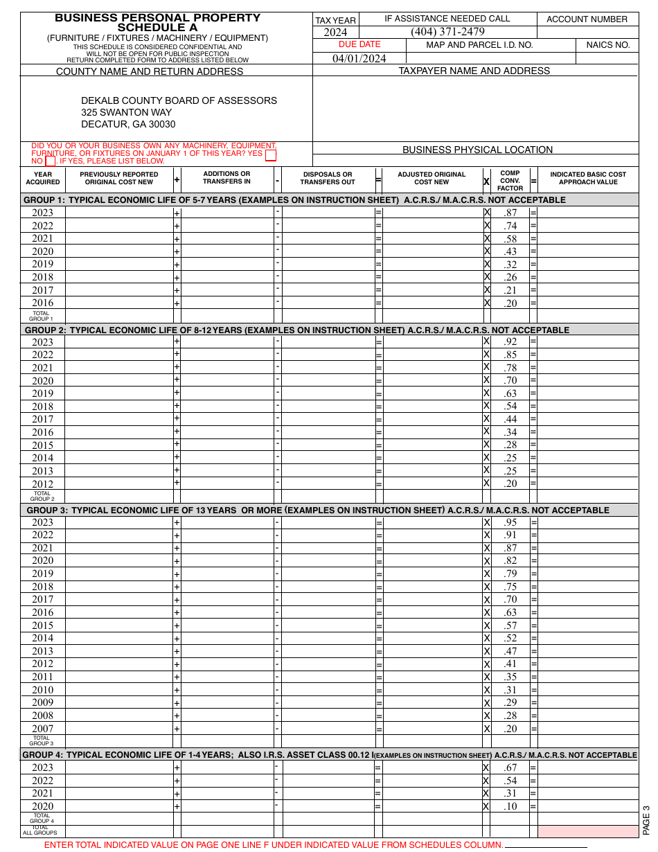 Form PT-50P Business Personal Property Tax Return - DeKalb County, Georgia (United States), Page 5