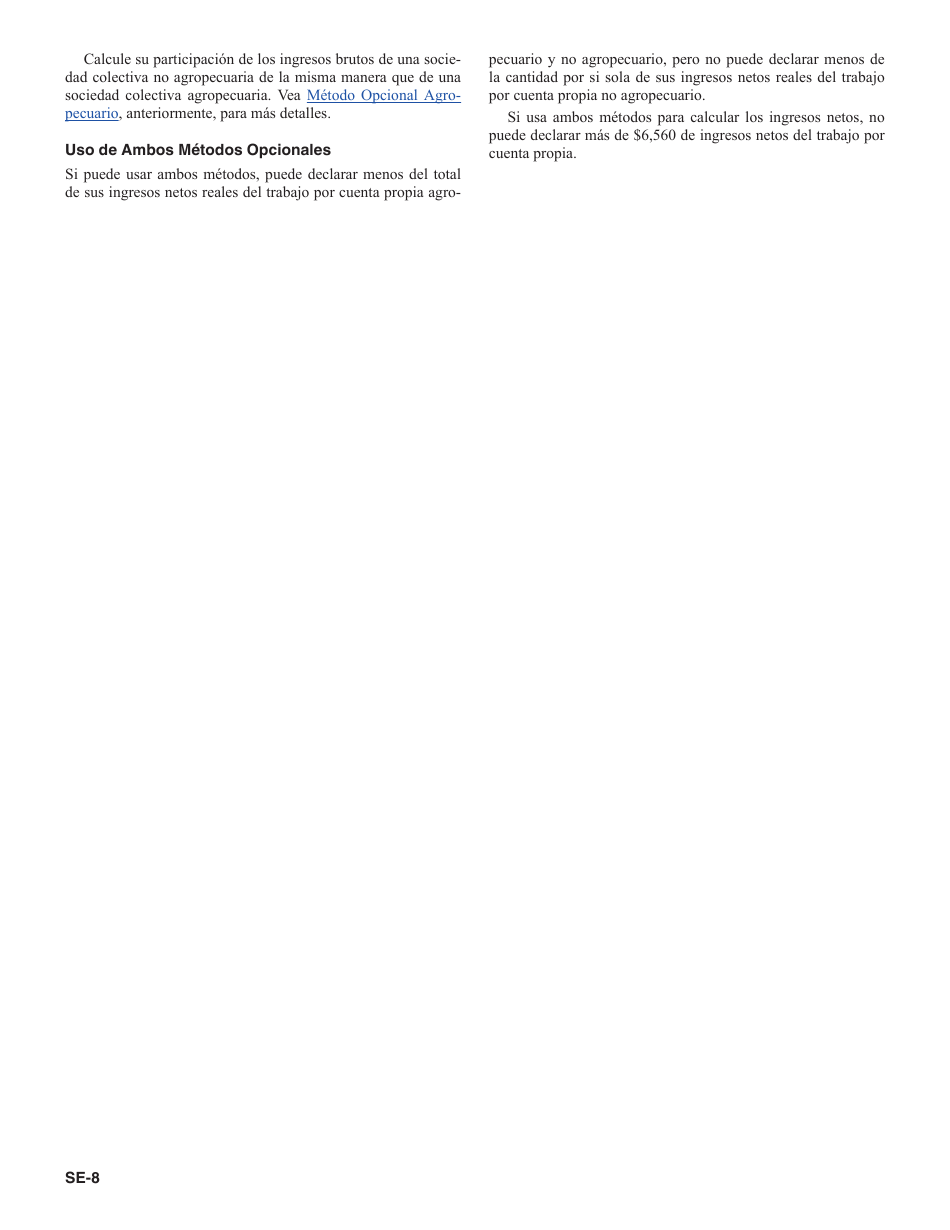 Instrucciones para IRS Formulario 1040 (SP) Anexo SE Impuesto Sobre El Trabajo Por Cuenta Propia (Spanish), Page 8