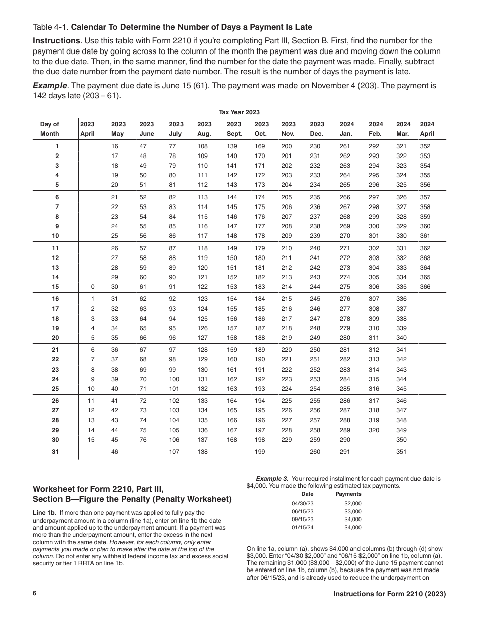 Download Instructions for IRS Form 2210 Underpayment of Estimated Tax ...