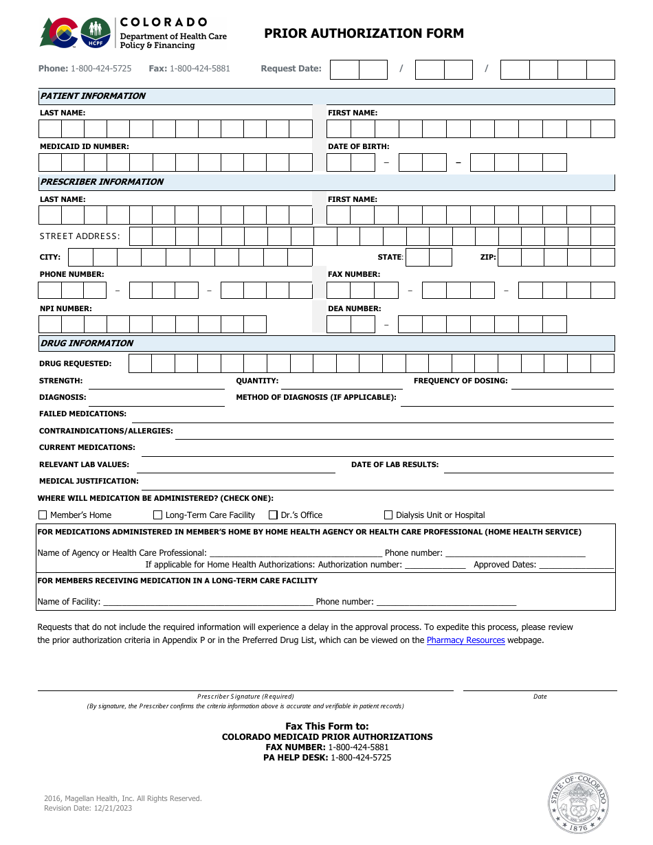 Pharmacy Prior Authorization Form - Colorado, Page 1