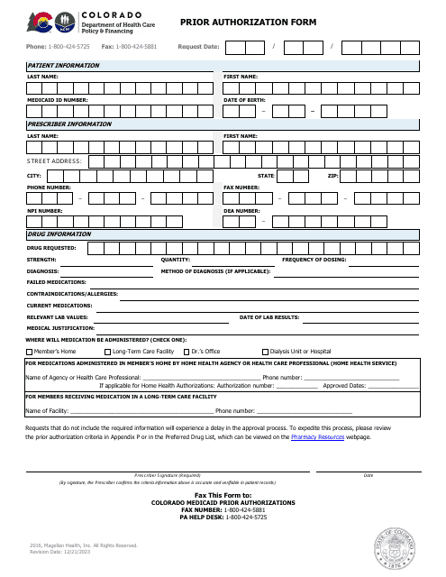 Pharmacy Prior Authorization Form - Colorado Download Pdf